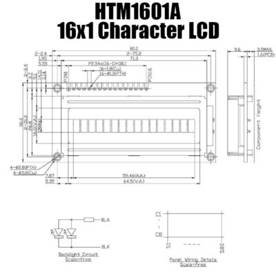 exhibición del LCD del carácter 16x1 de 59.46x5.96m m con la retroiluminación blanca HTM-1601A