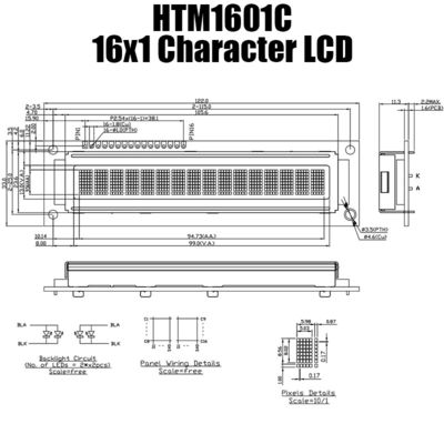 Módulo monocromático 1X16 del LCD del carácter con el interfaz HTM1601C de MCU