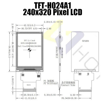 40PIN luz del sol TFT legible, el panel TFT-H024A1QVIST8N40 de 2,4 pulgadas de 240x320 TFT LCD