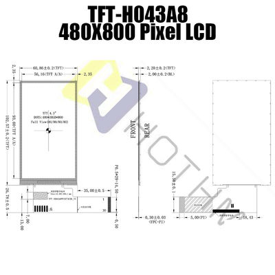480x800 módulo de TFT LCD de 4,3 pulgadas para la instrumentación TFT-H043A8WVIST4N30