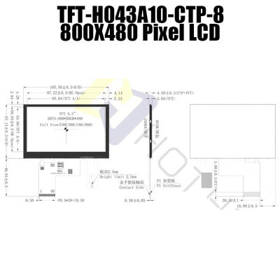800x480 monitor capacitivo de Pcap del módulo de la pantalla táctil del módulo de la exhibición de TFT LCD de 4,3 pulgadas