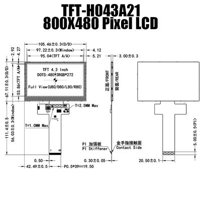 color 480x272 luz del sol TFT-H043A21WQISTKN40 legible del módulo de la exhibición de TFT LCD de 4,3 pulgadas