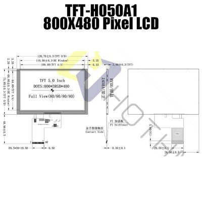 IC 7262 puntos multiusos TFT-H050A1SVIST6N40 de 5,0 pulgadas 800x480 de la pantalla de visualización del tacto de TFT del color