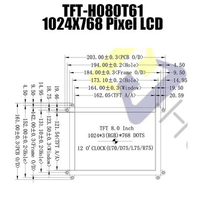 Pulgada LCM-TFT080T61SXGDVNSDC del módulo 8,0 de la exhibición de 46PIN 1024x786 HDMI LCD