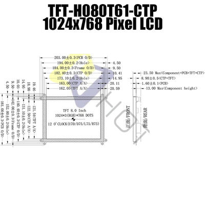 8 panel LCD de la pulgada 1024x768 HDMI con el tacto capacitivo TFT-080T61SVHDVNSDC