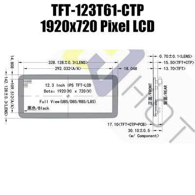 Exhibición legible de TFT del monitor de Pcap de la luz del sol de la pulgada 1920x720 del módulo HDMI 12,3 del IPS TFT LCD