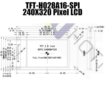 2,8 luz del sol TFT028A16-SPI legible del módulo ST7789V de la pulgada 240x320 SPI TFT LCD