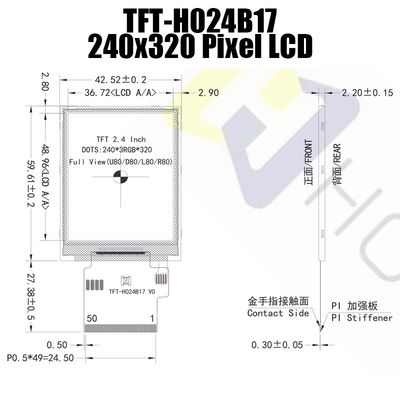 2,4 módulo de la pulgada 240x320 SPI TFT, luz del sol LCD legible TFT-H024B17QVIST6N50 de IC ST7789