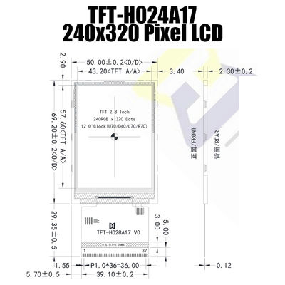 Puntos 250cd/M2 de TFT LCD 240x320 de la exhibición de 2,8 pulgadas MCU con IC ST7789 TFT-H028A17QVTST2N37