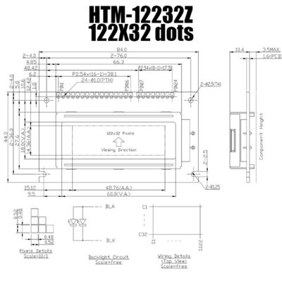 exhibición gráfica del módulo STN de 122X32 LCD con la retroiluminación blanca HTM12232Z