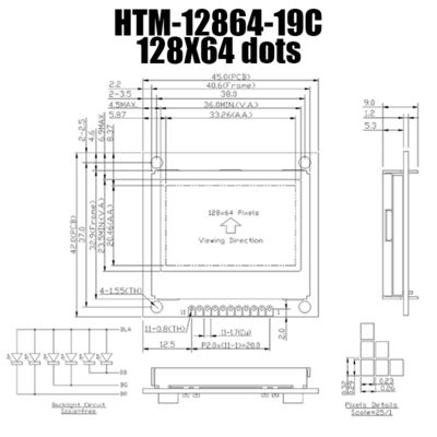 módulo gráfico de 128X64 FSTN LCD con la retroiluminación blanca HTM12864-19C