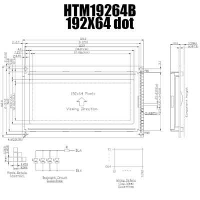 exhibición gráfica del módulo de 192X64 KS0108 LCD con la retroiluminación blanca HTM19264B