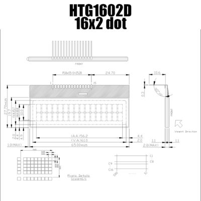 DIENTE LCD del carácter 2X16 | FSTN+ Gray Display With No Backlight | ST7032I/HTG1602D