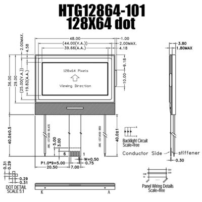 exhibición del DIENTE de 128X64 LCD, módulo gráfico HTG12864-101 de UC1601S LCD