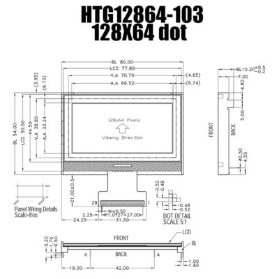 gráfico gris 66.52x33.24m m ST7565P HTG12864-103 del módulo del LCD del DIENTE 128X64