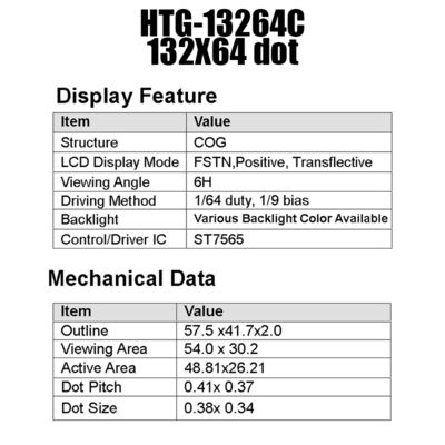 Exhibición del DIENTE de MCU 132x64 LCD, pantalla LCD transmisiva HTG13264C de ST7565R