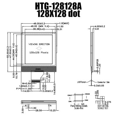 128X128 Chip On Glass LCD, exhibición gráfica monocromática HTG128128A de UC1617S LCD