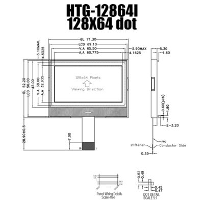 exhibición de 128X64 SPI Chip On Glass LCD con el contraluz lateral blanco HTG12864I