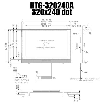 Exhibición gráfica Transflective positivo HTG320240A del módulo 320x240 ST75320 FSTN del LCD del DIENTE de SPI