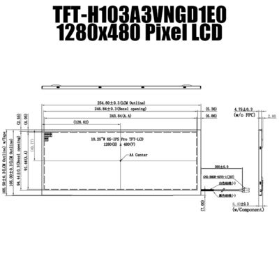 10,3 módulo de TFT del grado del vehículo de la exhibición de la pulgada 1280x480 LVDS IPS LCD