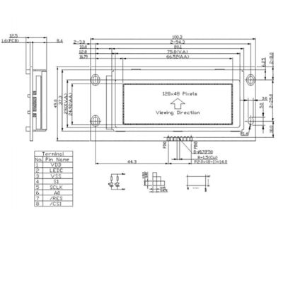 módulo gráfico del LCD de la matriz 128x48 con el interfaz HTM12848C de SPI