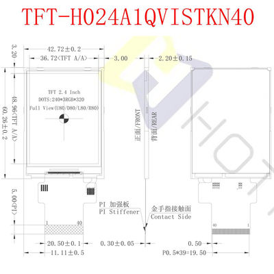 500cd/M2 2,4 interfaz de la exhibición 480X640 SPI de TFT LCD de la pulgada para la instrumentación TFT-H024A13VGIST5N40