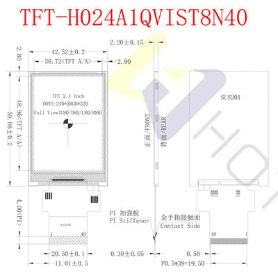 500cd/M2 2,4 interfaz de la exhibición 480X640 SPI de TFT LCD de la pulgada para la instrumentación TFT-H024A13VGIST5N40