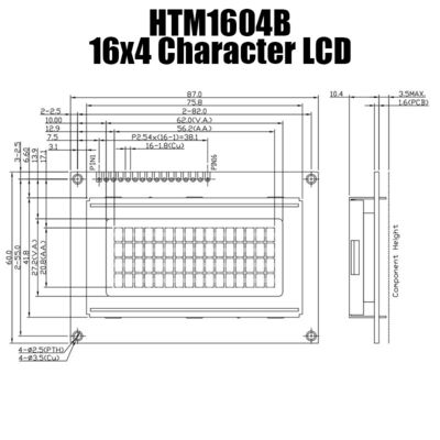 Módulo LCD del LCD del carácter de la MAZORCA 16X4 con el contraluz lateral blanco HTM1604B