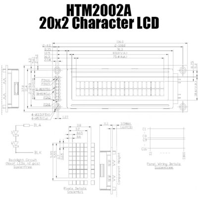 módulo del LCD del carácter de 20x2 MCU práctico con el contraluz verde HTM2002A