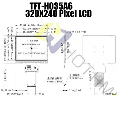 Módulos legibles de la exhibición de TFT LCD de la luz del sol interfaz TFT-H035A6QVIST9N40 del RGB de 3,5 pulgadas