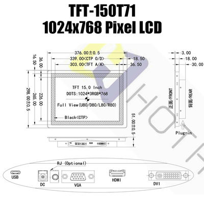 15,0 módulo de la exhibición de la pantalla LCD 1024x768 IPS TFT LCD del monitor HDMI de Pcap de la pulgada