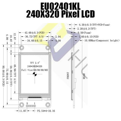 Exhibición blanca de la pulgada 240x320 UART TFT del LED 2,4 con tacto resistente