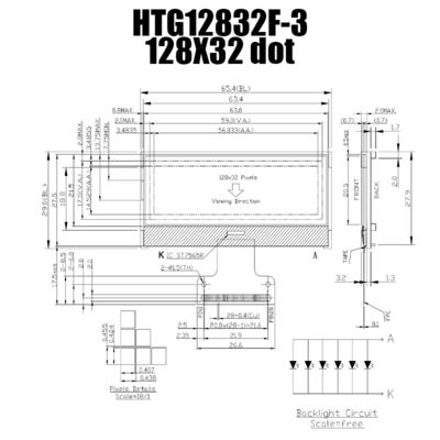 128X32 DIENTE gráfico LCD ST7565R | FSTN + exhibición con GRAY Backlight /HTG12832F-3