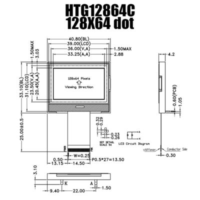 Módulo durable ST7565R gráfico del LCD del DIENTE 128X64 con el contraluz lateral blanco HTG12864C