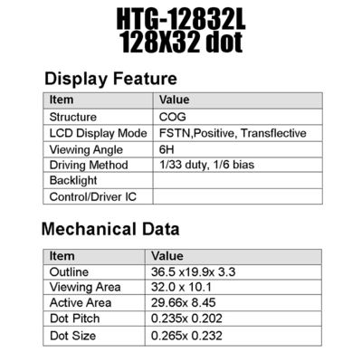 módulo gráfico ST7565R del LCD del DIENTE 128X32 con el contraluz lateral blanco HTG12832L