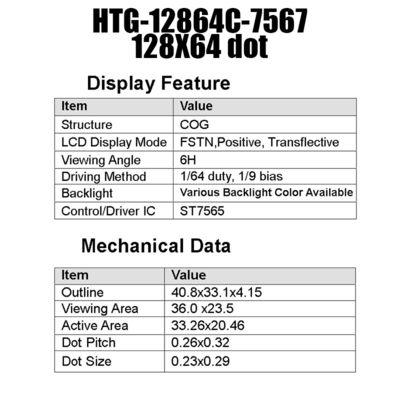 128X64 el DIENTE gráfico LCD exhibe la exhibición de FSTN con el contraluz lateral blanco HTG12864C