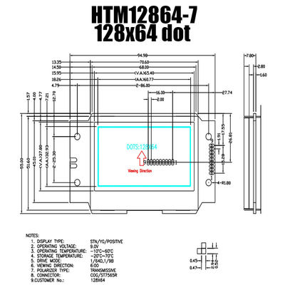 módulo gráfico ST7565R de 128X64 SPI LCD con el contraluz lateral blanco HTM12864-7