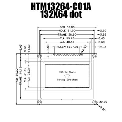 módulo gráfico del LCD del DIENTE 132X64 con ángulo de visión amplio del en punto 6H