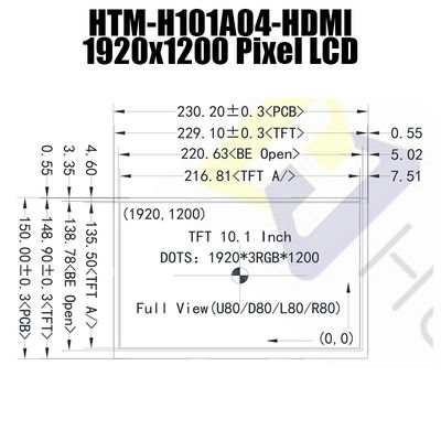tipo legible de la luz del sol de la exhibición de 10.1inch 1920x1200 HDMI 1,4 IPS LCD