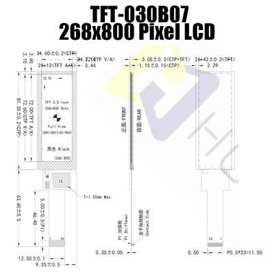 3,0 monitor ancho de Pcap de la exhibición del LCD TFT IPS de la temperatura de la exhibición de la tira de la pulgada 268x800