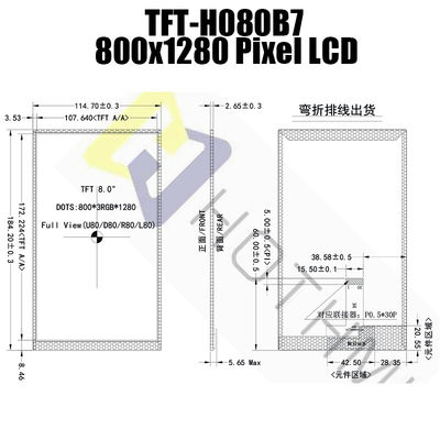 8,0 módulo de TFT de la tecnología de la exhibición MIPI NV3051F1 de la pulgada 800x1280 IPS LCD