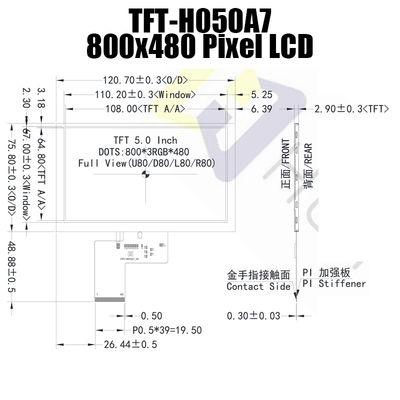 Fabricante legible de la exhibición de TFT LCD de 5,0 de la pulgada 800x480 de la exhibición IPS monitores de la luz del sol