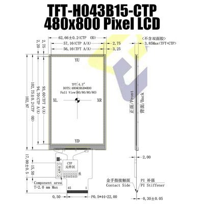4,3 monitor capacitivo de la exhibición 480x800 Pcap de TFT del panel táctil de la pulgada IPS SPI