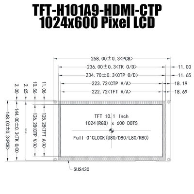 10,1 tacto capacitivo de la exhibición del módulo de la pulgada HDMI IPS 1024x600 TFT LCD con la frambuesa pi