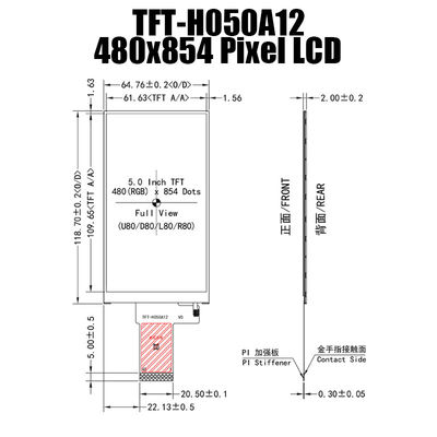 5,0 el panel de exhibición ancho de TFT de la temperatura de la pulgada IPS 480x854 ST7701S para el ordenador industrial