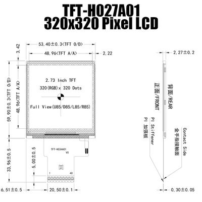 2.7 pulgadas IPS 320x320 Panel de visualización TFT con luz solar legible MCU para control industrial